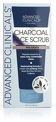 Advanced Clinicals for Men CHARCOAL FACE SCRUB Pre-Shave with Tea Tree Oil,  5 fl oz