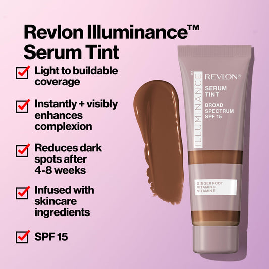 Revlon Illuminance Serum Tint, Liquid Foundation, Light Buildable Coverage, 517 Amber, 0.94 fl oz