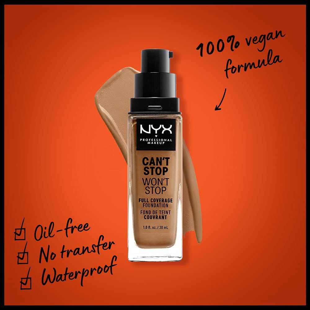 NYX Professional Makeup Can't Stop Won't Stop 24hr Full Coverage Liquid Foundation, Matte Finish, Waterproof, Cinnamon