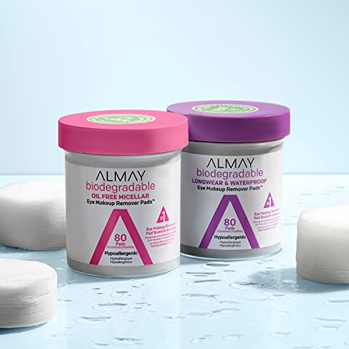Almay BIODEGRADABLE Longwear & Waterproof Eye Makeup Removal Pads,  80 pads
