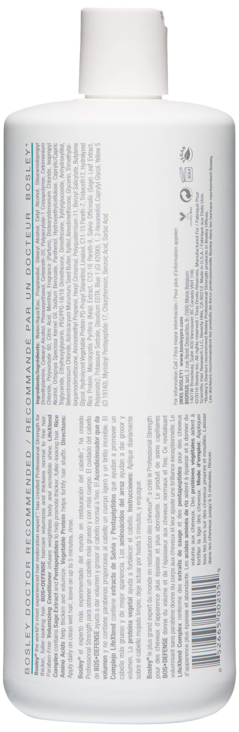 Bosley Professional Strength BOS+DEFENSE Volumizing Conditioner Step 2  33.8 fl oz