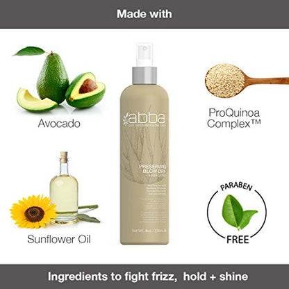 abba PRESERVING BLOW DRY SPRAY Pro Quinoa Complex. Natural Hair Rescue   8 fl oz