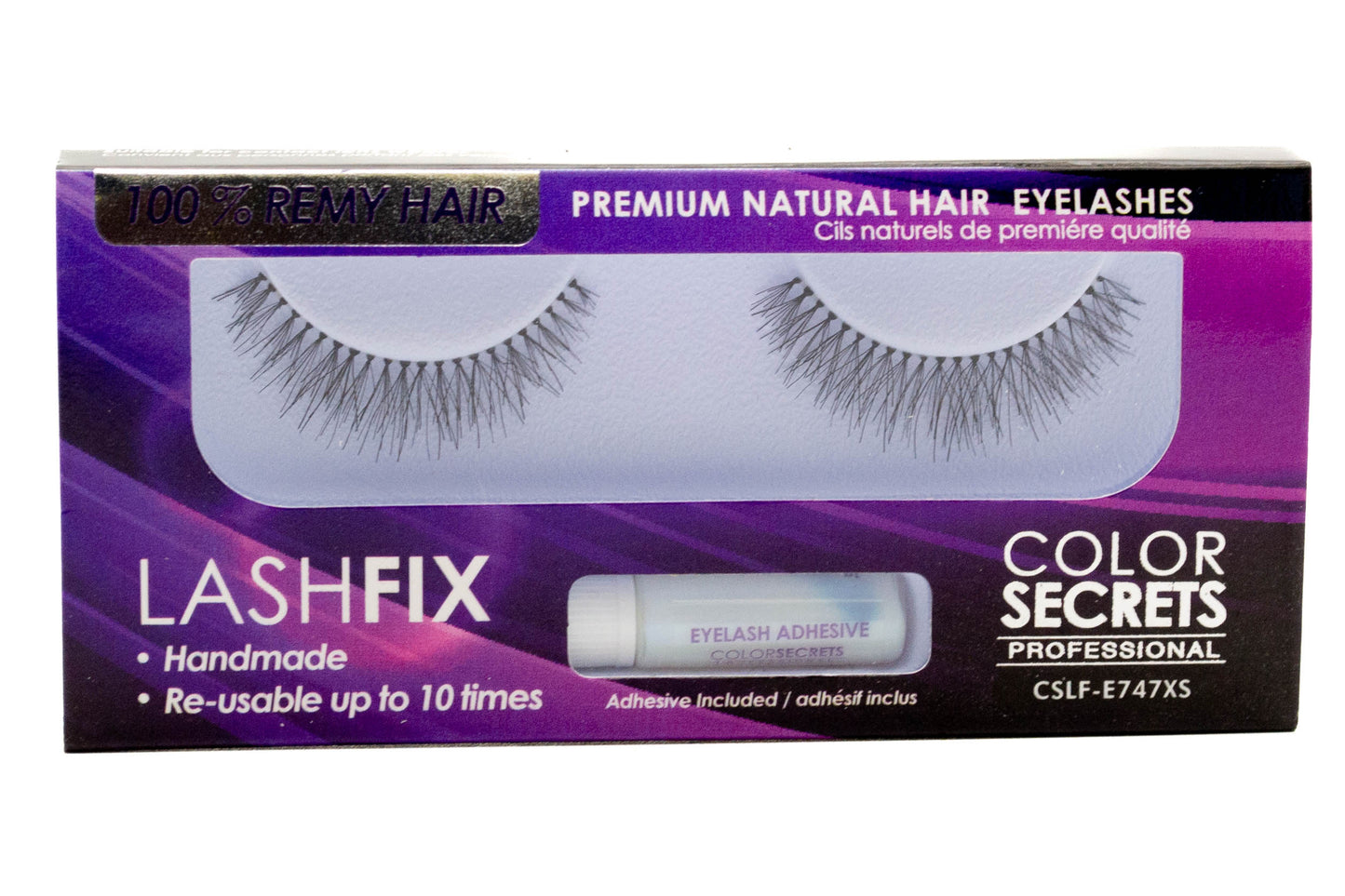Lashfix COLOR SECRETS Professional Premium Natural Hair Eyelashes, Re-usable up to 10 times, Adhesive Included, E747XS
