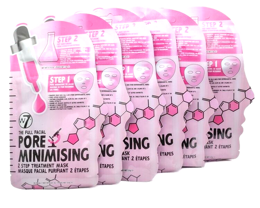 w7 The Full Facial PORE MINIMISING 2 Step Treatment Masks, 6 masks .8oz each